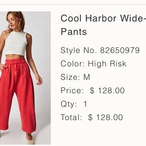 FREE PEOPLE Cool Harbor Red Wide-Leg Pants